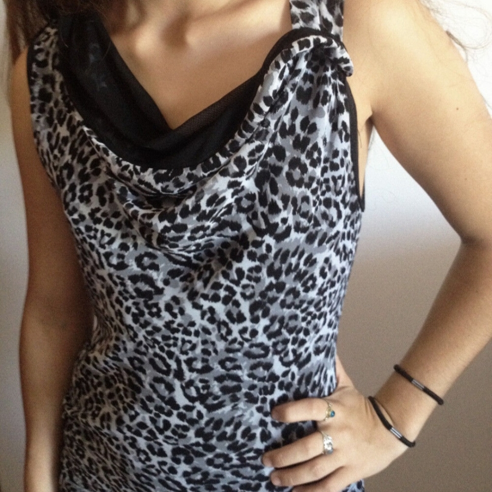 DRAPE NECK CAMO LEOPARD TOP SIZE SMALL